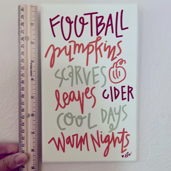 Fall Wooden Sign Football Pumpkins Scarves Leaves Cider Cool Days warm Nights - Picture 4 of 6